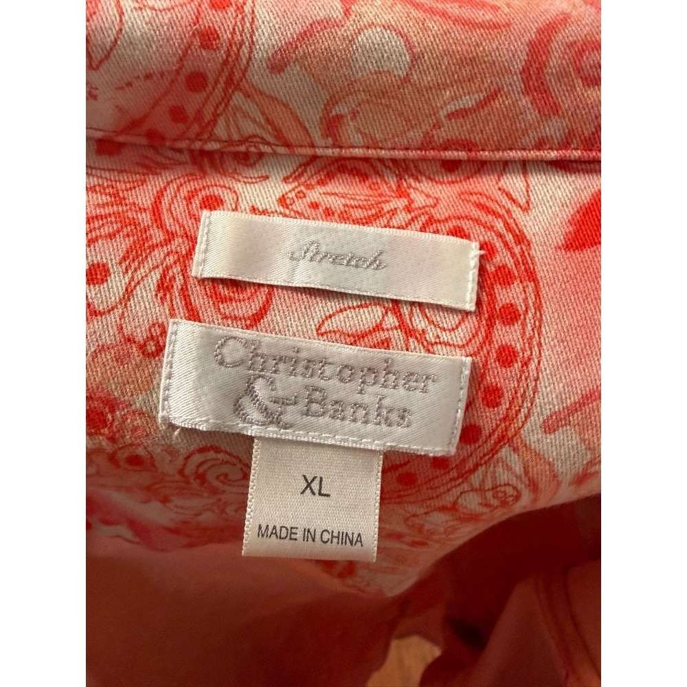 Christopher & Banks Women's Jacket XL Orange All-over Print Size Cotton Front - Picture 5 of 6